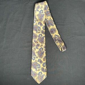 Yves Saint Laurent Yellow/Blue Paisley Neck Tie 100% Silk, Vintage, Made in USA